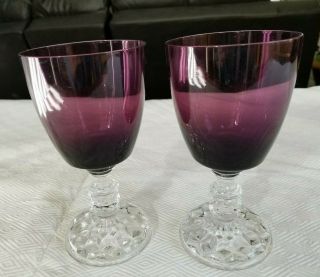 2 Fostoria American Lady Water Goblets Purple / Amethyst With Clear Base