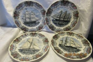4 Churchill Currier Ives Tall Ship Plates Great Republic Theoxena Volunteer Ohio