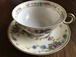 Vintage Theodore Haviland Limoges France Tea Cup And Saucer Parisiana Pink Roses