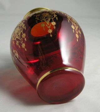 Vintage Ruby Red Vecchia Murano Glass Vase 24k Gold Art Glass With Papers 5