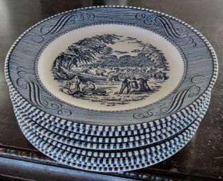 Eight Royal China Currier And Ives 6.  25 " Harvest Plates