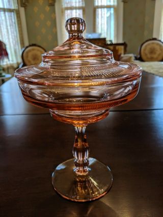 Pink Depression Pedestal Candy Dish With Lid