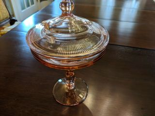 Pink Depression Pedestal Candy Dish with Lid 2