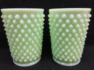 Jadeite Hobnail Pattern Glass Tumblers Cups Goblets Jade Green Milk Set