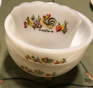 Vintage Fire King Chanticleer Rooster 4 Pc Bowl Set