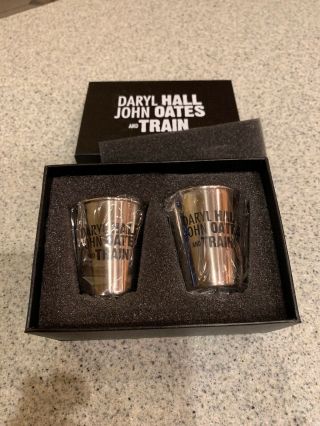 NIB 2018 HALL & OATES and TRAIN Set of 2 VIP Metal SHOT GLASSES - 2