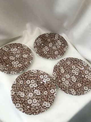 Staffordshire Crownford Calico Brown Bread And Butter Plates Set Of Four