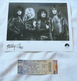 Motley Crue 1987 Publicity Photo & Hollywood Show Ticket 2011 Poison Ny Dolls
