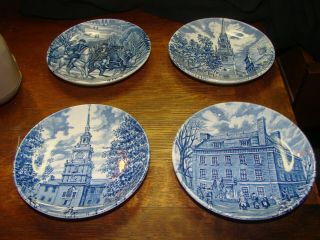 Rare Set Of 4 Liberty Blue China Sauce Plates 4 " Staffordshire England