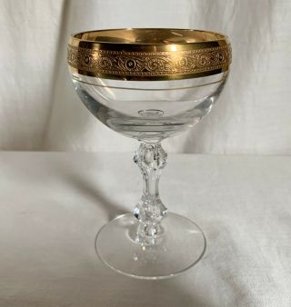 Tiffin " Minton " Gold Encrusted Wine/sherbet.  5 1/2 " H.  Hourglass Stem.  1950 