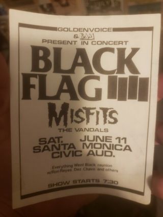 Black Flag Misfits Vandals 1983 Punk Rock Show Concert Flyer Vtg Rare Oi Kbd