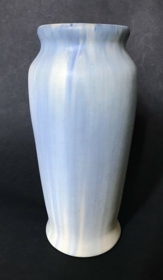 Vintage Muncie Art Pottery Matte Blue Over White 4 - D Vase 6 - 3/4 "