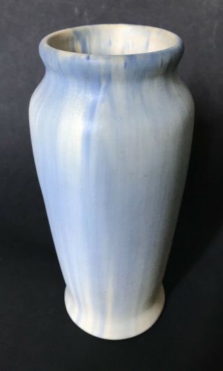Vintage MUNCIE Art Pottery Matte Blue over White 4 - D Vase 6 - 3/4 
