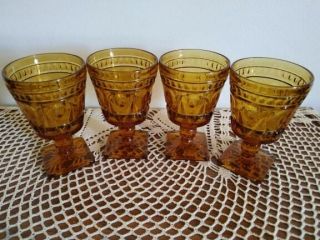 Set Of 4 Vintage Amber Colony Park Lane Glasses Amber Water Wine Goblet Pedestal