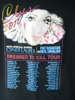 Large Cher 2014 Dressed To Kill Concert T Shirt Cyndi Lauper Pat Benatar Sz Lrg