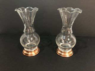 2 Vintage Princess House Crystal Vase Etched Glass Copper Bottom Bud Vases