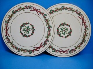 Royal Worcester " Holly Ribbons " 10 " Round Cork Back Trivets (2)