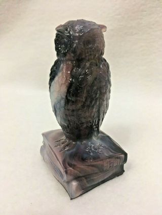 Degenhart Purple Slag Owl On Books Figurine Paperweight