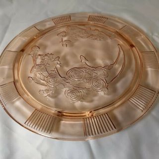 Depression Federal " Sharon " Pink 3 Footed Cake Plate,  11.  25 Inches