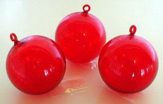 Set Of 3 Murano Art Blown Glass Christmas Ornament 4 " Ball In Red