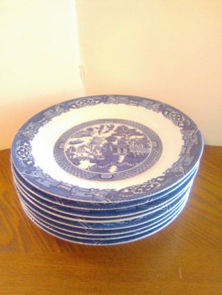 Set Of 8 Royal Cuthbertson Blue Willow 8 Inch Salad / Dessert Plates