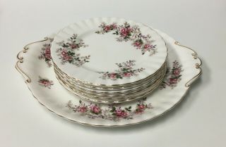 Doulton Royal Albert Lavender Rose Bone China Cake Plate &6 Dessert/bread Plates