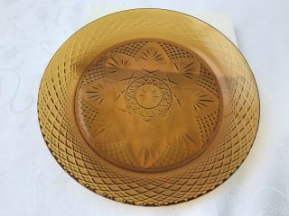 Vintage Amber Plate Indiana Dinner Dish 10” Glassware Cut Glass Round Pressed