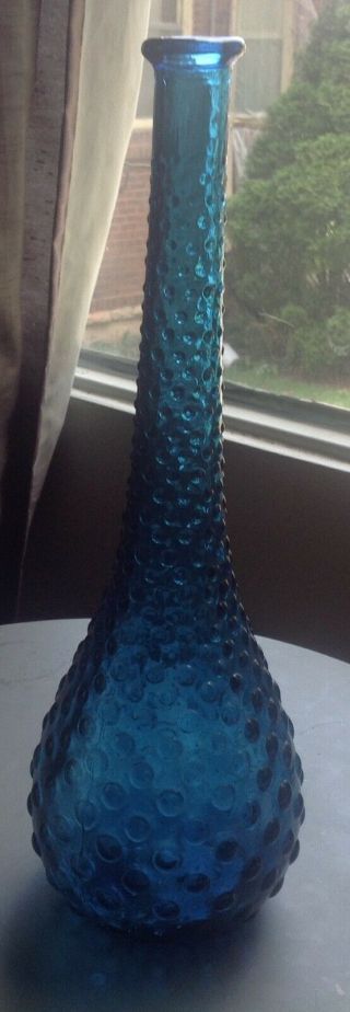 Vintage Mid Century Blue Bubble Glass Genie Bottle Decanter