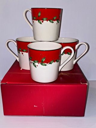 Lenox Holiday Red Coffee Mugs,  Set Of 4 Dimension,  Holly