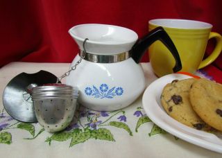 Vtg Corning Ware Teapot 3 Cup P - 103 Cornflower Blue W/strainer & Lid Tea Pot