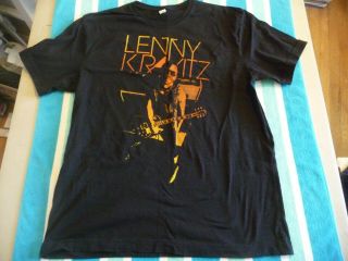Lenny Kravitz " Lk " T - Shirt Mens Xl Black Orange Graphic W/ Les Paul Guitar Ten