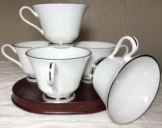 Vintage Lenox Oxford Bone China Lexington Platinum White Tea Cups (5)