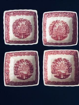 Vintage Mason`s Pink Vista Set Of 4,  Square 4 1/4 " Sweet Dish Lorne; Good - Vguc