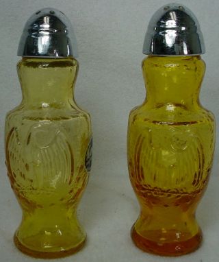Kanawha Crystal Bicentennial Amber Pattern Salt & Pepper Shaker Set Eagle Design