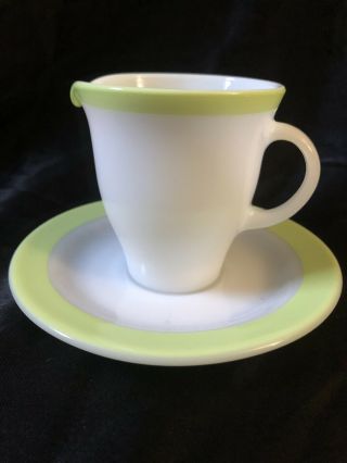 1 Creamer 1 Under Plate Vintage Pyrex Lime Green Milk Glass Made Usa Mid Century
