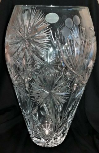 Large Bohemia Czech 10 " Vase Hand Cut Flowers 24 Lead Crystal