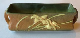 Vintage Roseville Pottery Rust Brown Green Zephyr Lily Planter Window Box 1393 - 8