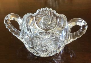 Vintage Lead Crystal Cut Glass Cream Pitcher and Sugar Bowl with Sawtooth Rims 2