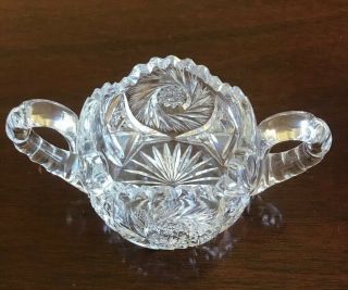 Vintage Lead Crystal Cut Glass Cream Pitcher and Sugar Bowl with Sawtooth Rims 3