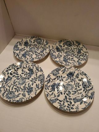 Set Of 4 Churchill Blue And White 7 " Plates Floral Flower Design Made In England