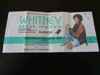 Whitney Houston Concert Ticket Glasgow Uk 8th June 1991.  A Massive 8.  25 " Ticket