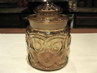 Vintage L.  E.  Smith Moon And Stars Amber Canister 7 " Tall