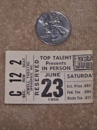 June 23,  1956 Porter Wagoner,  Brenda Lee,  Bobby Lord Ozark Jubilee Ticket Stub