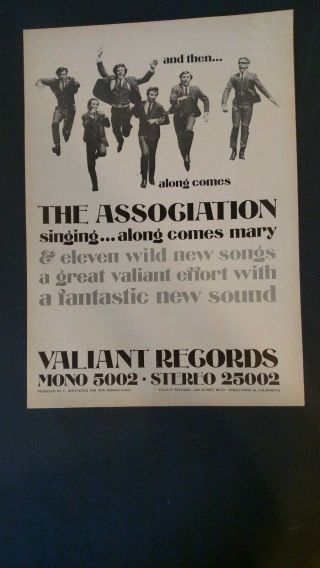 The Association.  Along Comes Mary 1966 Very Rare Promo Poster Ad
