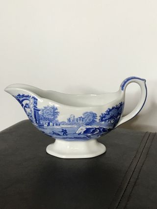 Spode Blue Italian Sauce Gravy Boat & Under Plate Vintage English Porcelain
