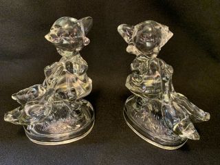 L.  E.  Smith Glass Co.  Clear Glass Bookends " Goose Girl " For Hummel