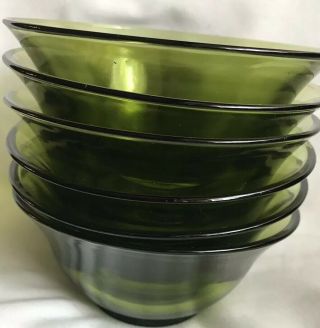 Set Of 6 Vintage Green Glass Bowls Ice Cream Soup Salad