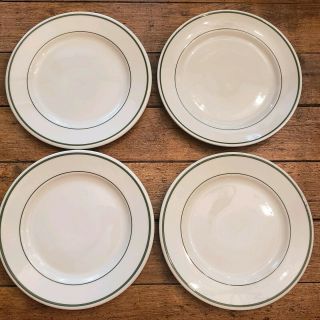 4 Vintage Buffalo China Restaurant Ware Plates 9 " White/green Stripes