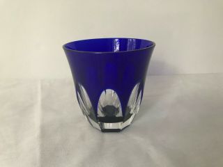Ajka Cobalt Blue Cased Cut To Clear Crystal Whiskey Old Fashioned Glass Tumbler