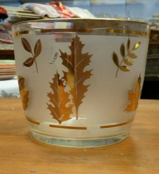Vintage Mid - Century Modern Libbey Frosted Glass Gold Leaf Ice Bucket 5